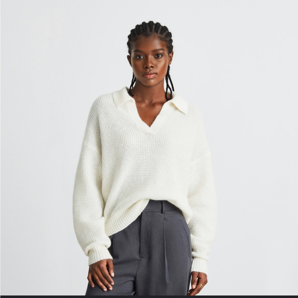 The Alpaca Waffle-Stitch Polo NWT in snow size M